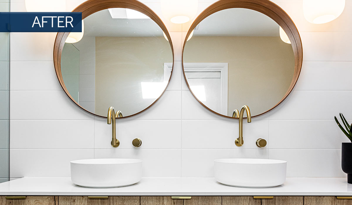 Photo of bathroom sinks inside second storey addition in Mt Lawley - renovated by Nexus Homes Group