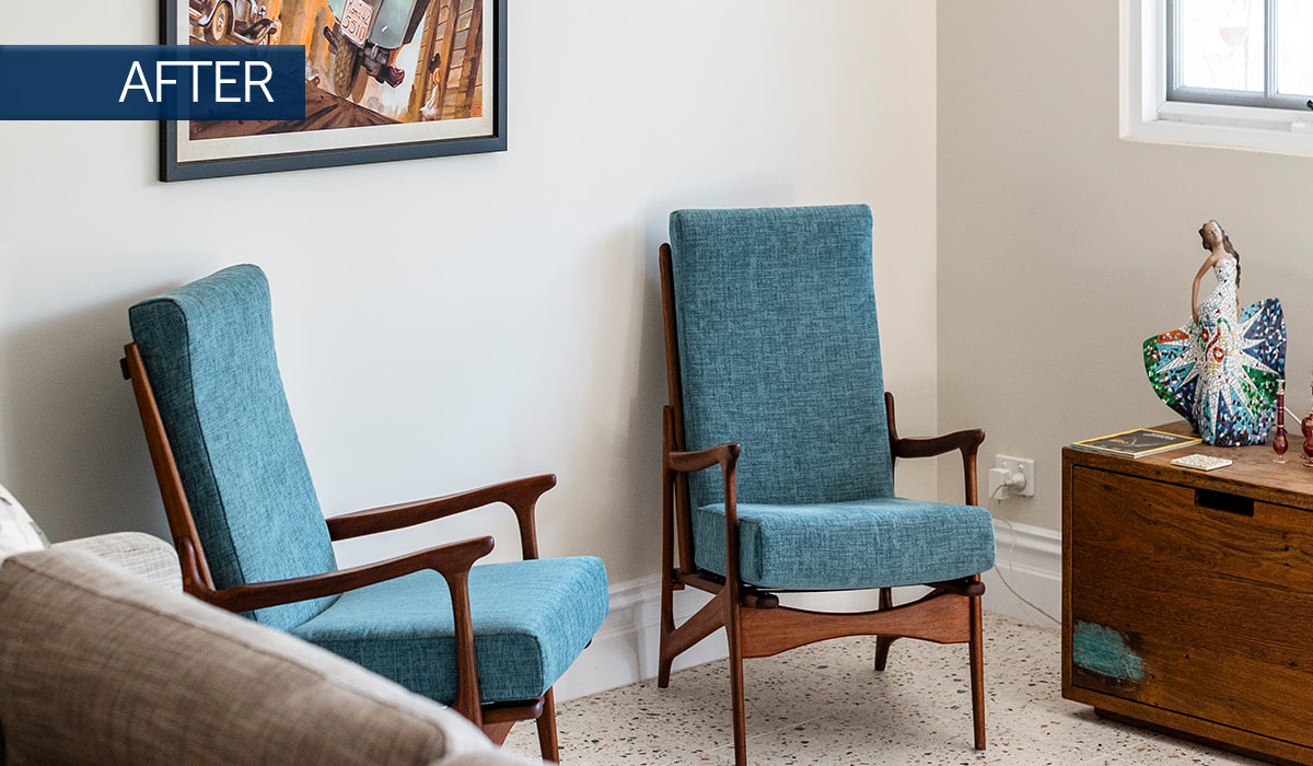 Photo of bedroom chairs inside second storey addition in Mt Lawley - renovated by Nexus Homes Group