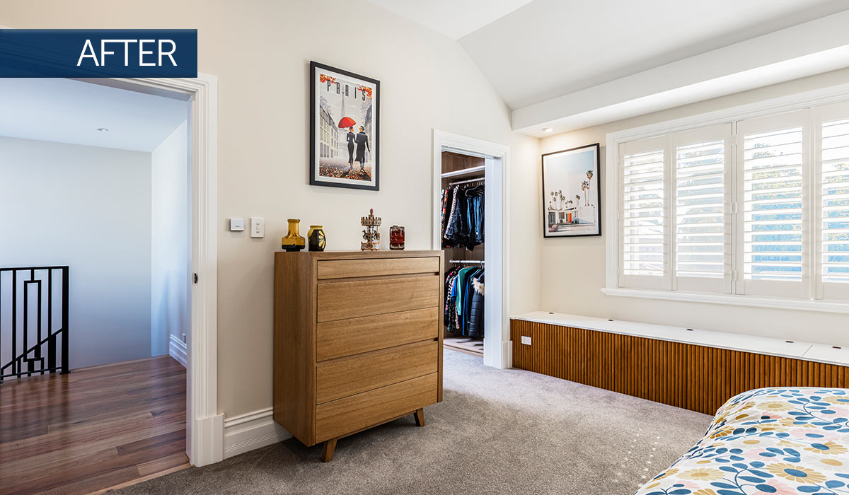 Photo of master bedroom entrance inside second storey addition in Mt Lawley - renovated by Nexus Homes Group